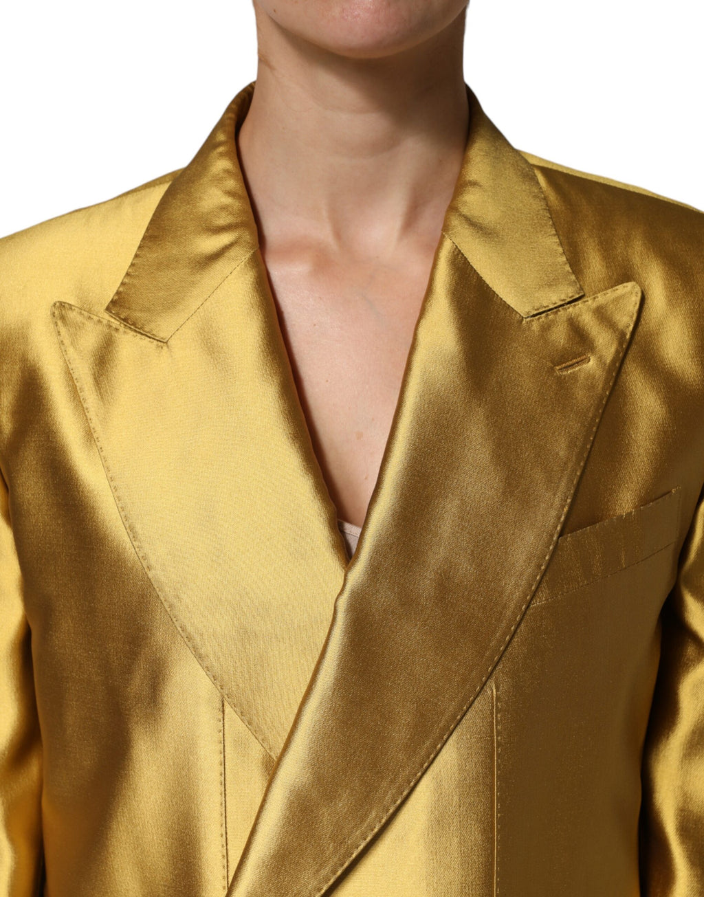 Gold Satin Long Sleeves Blazer Coat Jacket