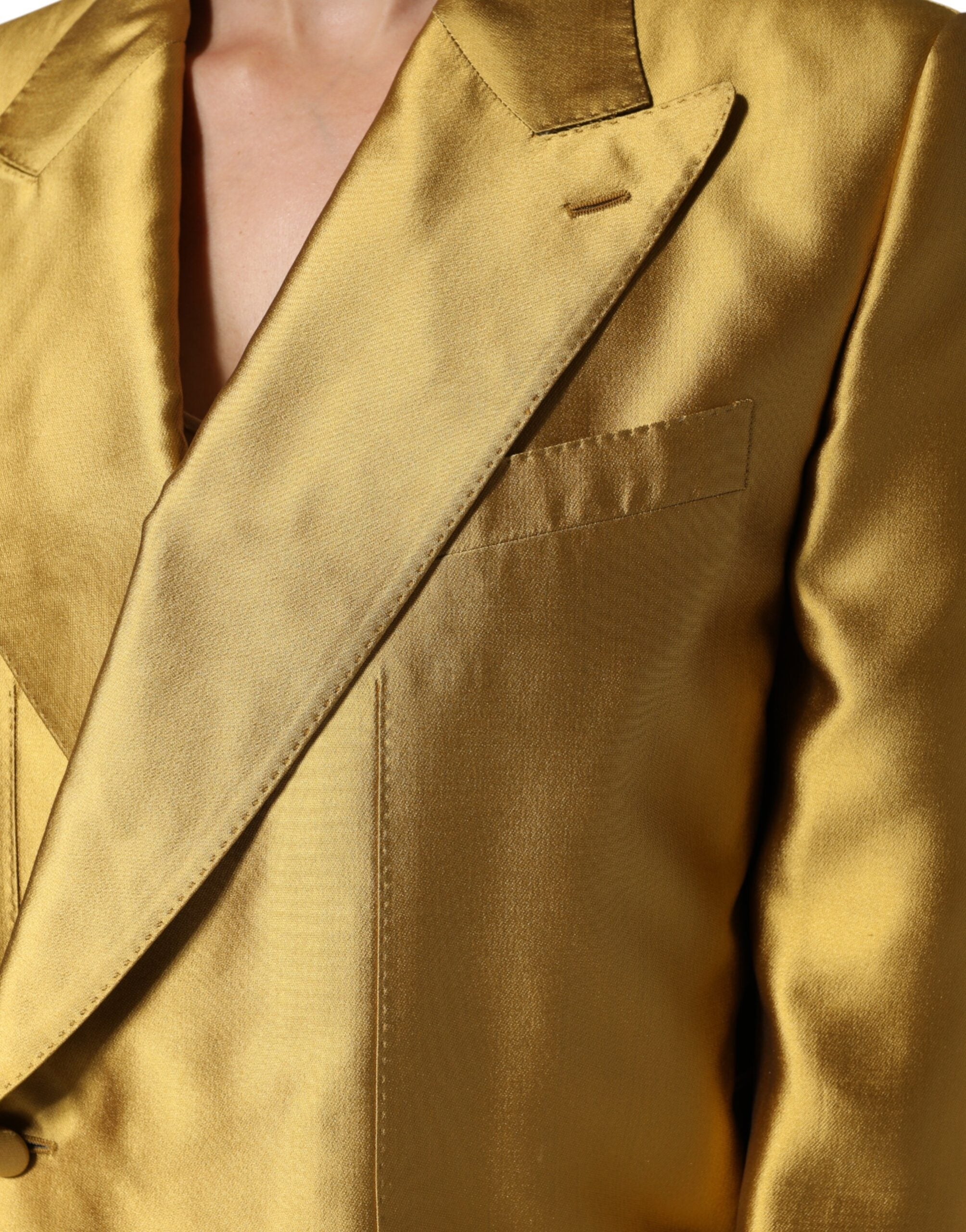 Gold Satin Long Sleeves Blazer Coat Jacket