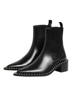 Black Studded Chelsea Short Ankle Boots Shoes