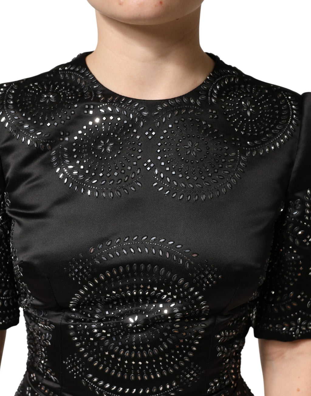 Black Embellished Short Sleeve Sheath Dress