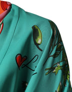 Green Printed Long Sleeve Wrap Coat Dress