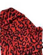 Red Leopard Print Nylon Sheath Midi Dress