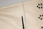 Beige Leather Studs Mid Waist Mini Skirt