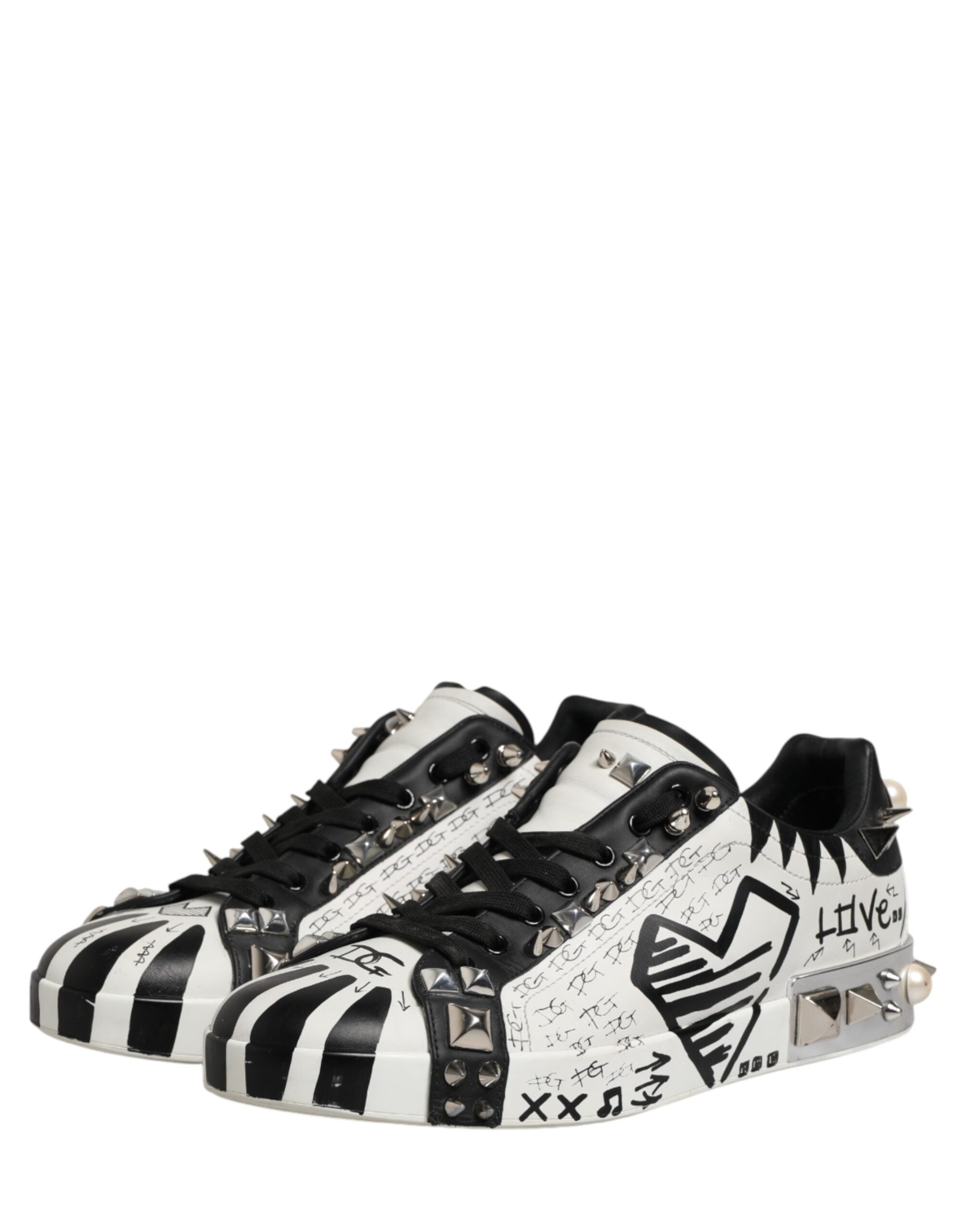 Black White Studded Low Top Sneakers Shoes