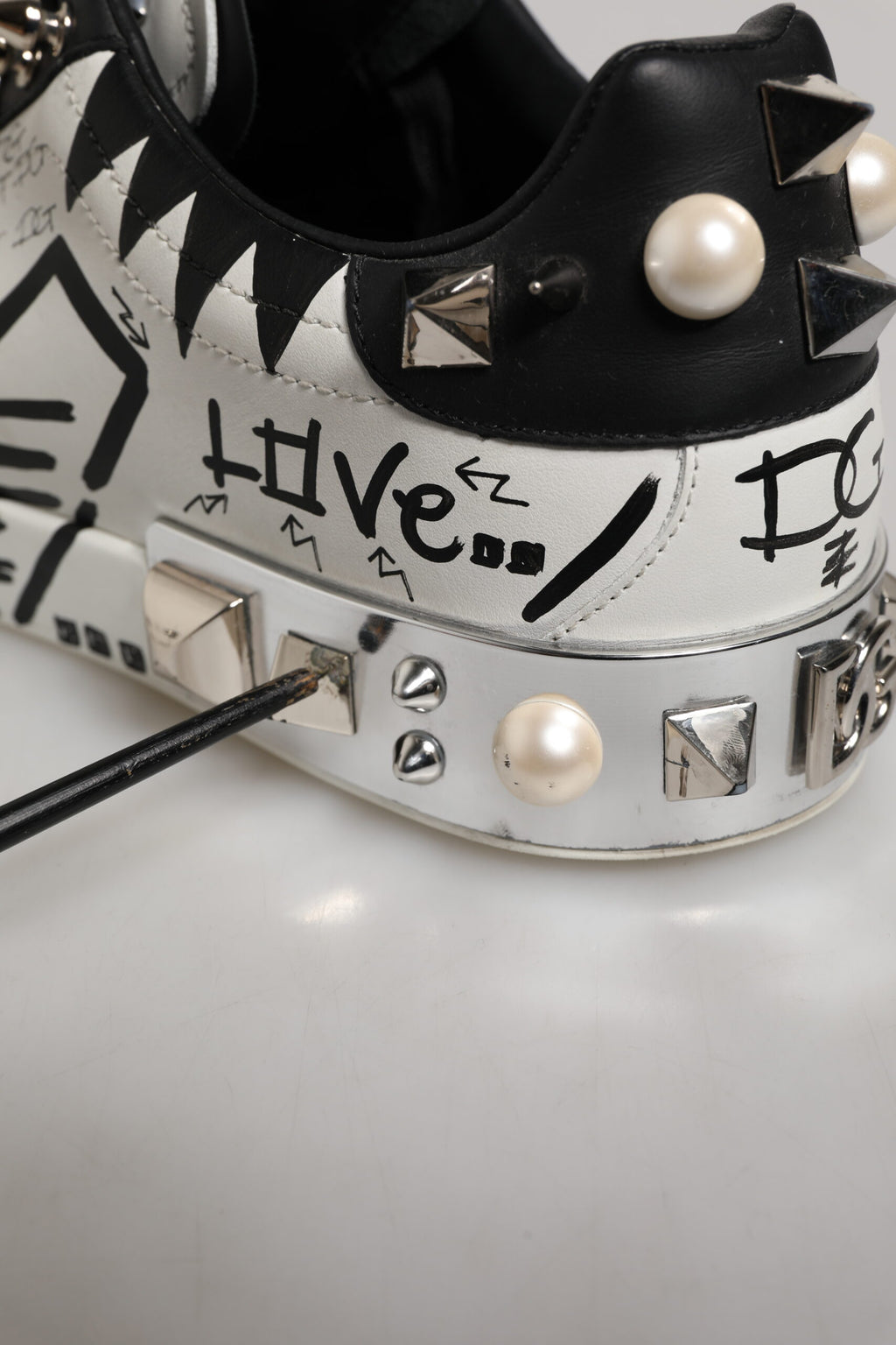 Black White Studded Low Top Sneakers Shoes