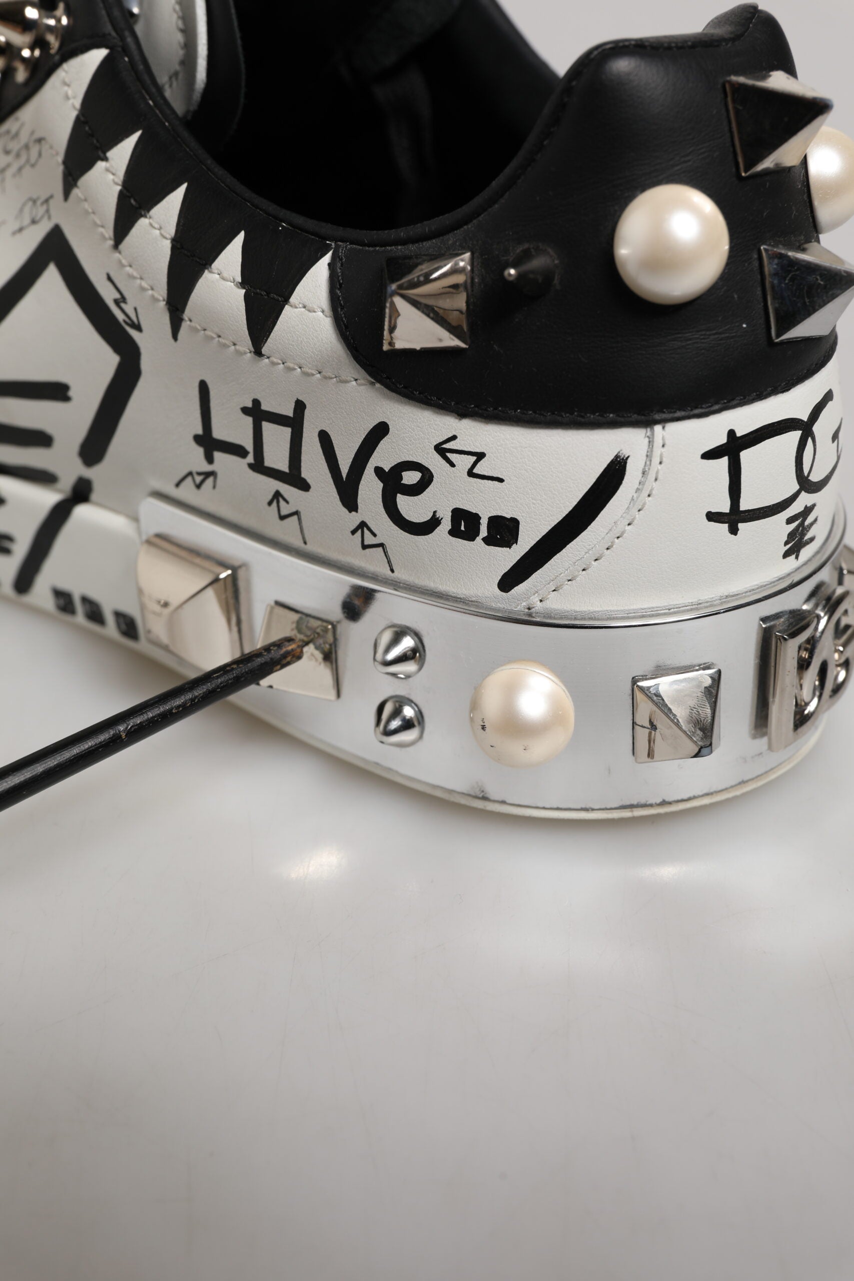 Black White Studded Low Top Sneakers Shoes