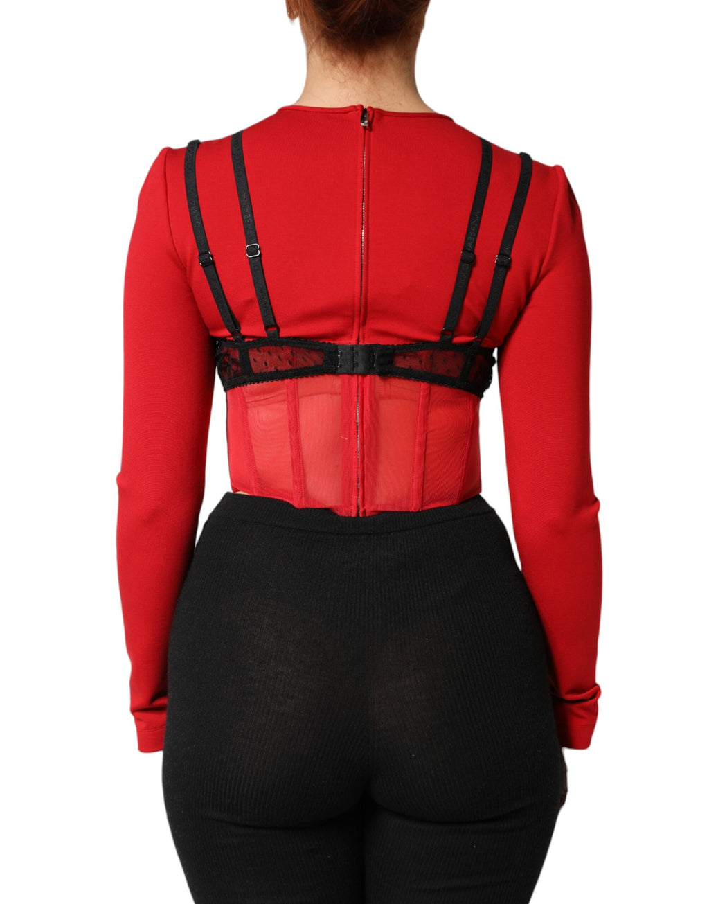 Red Black Nylon Bralette-Style Cropped Top