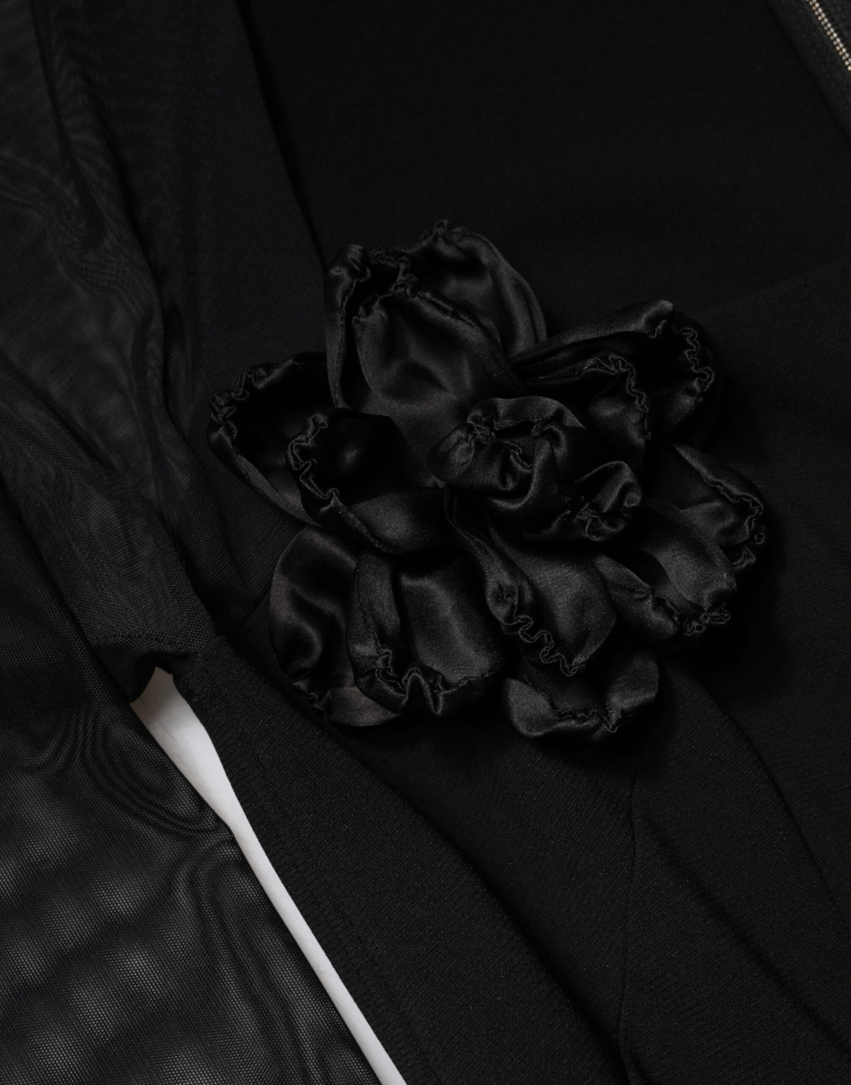 Black Sheer Yoke Rosette Sheath Midi Dress