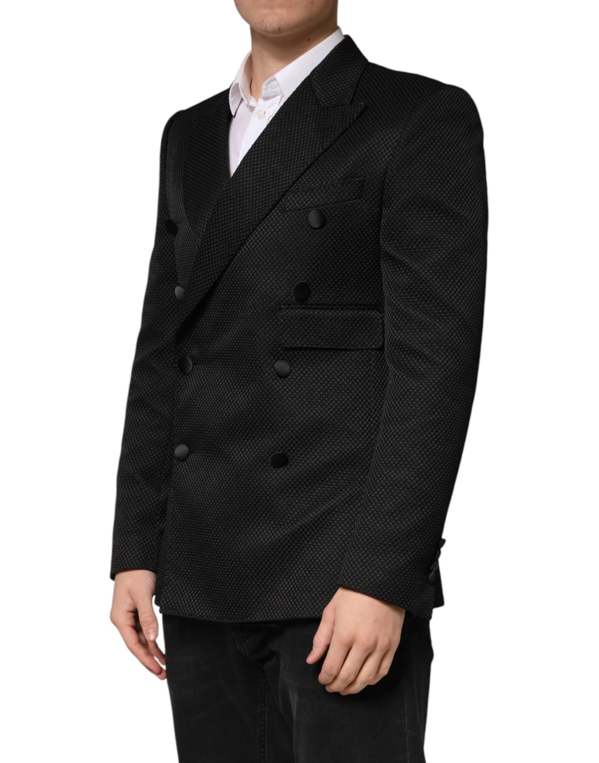 Black Cotton Double Breasted 2 Button Blazer