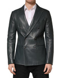 Dark Gray Leather Double Breasted 2Button Blazer