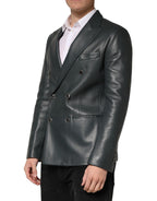 Black Leather Double Breasted 2Button Blazer