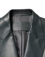 Black Leather Double Breasted 2Button Blazer