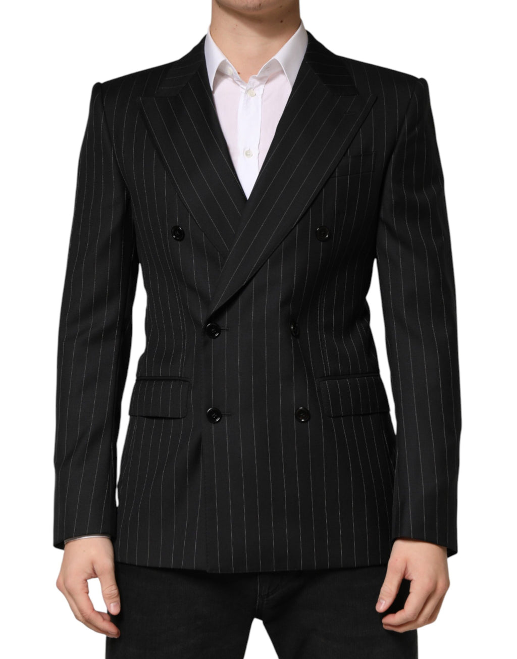 Dark Gray Stripes Double Breasted 2Button Blazer