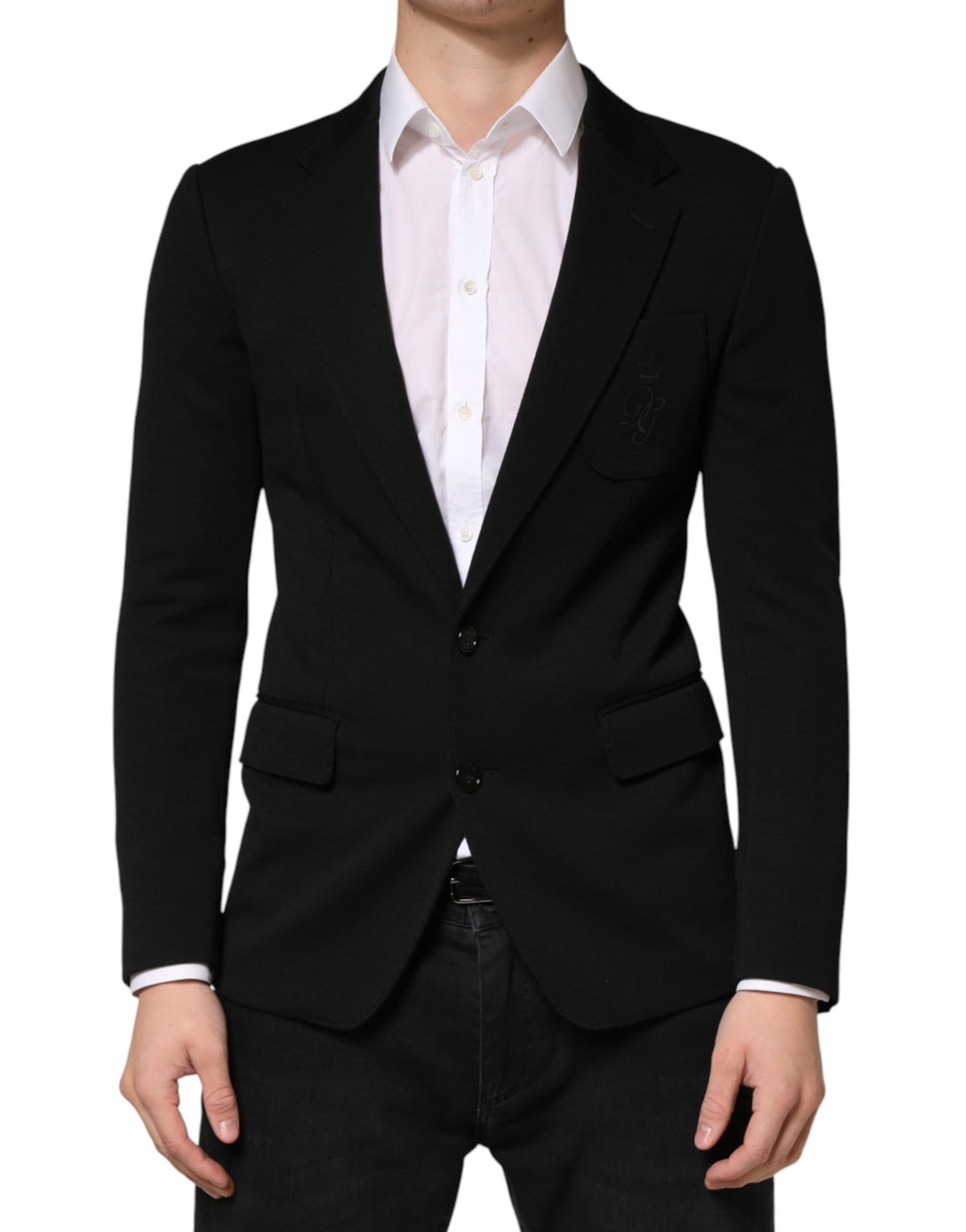 Black Wool Single Breasted 2 Button Blazer