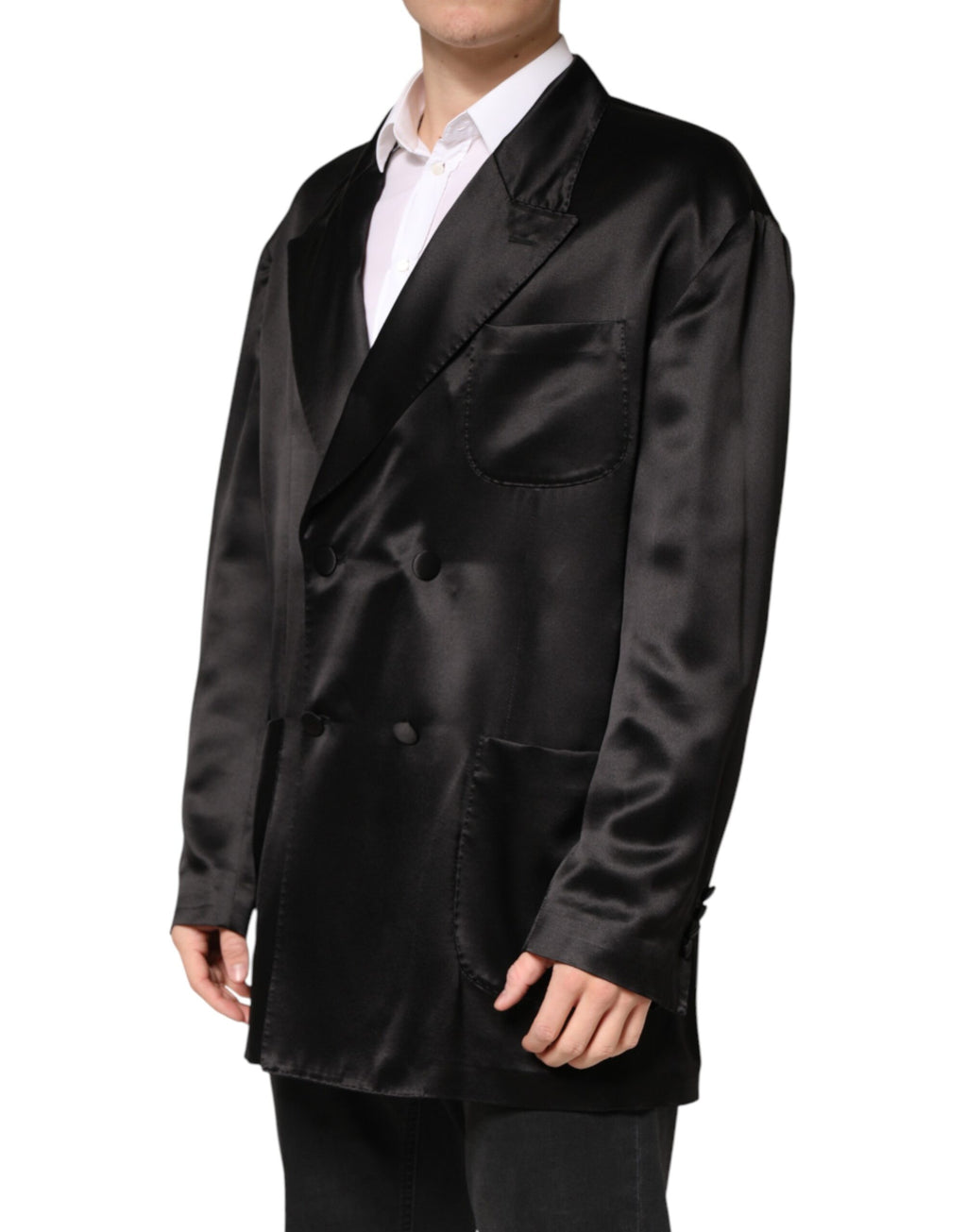 Black Silk Double Breasted 2 Button Blazer